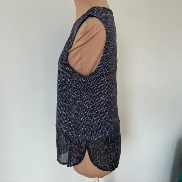 Theory Multi Tweed-Print Hodal C Silk Georgette Sleeveless Top EUC Size Small - Picture 6 of 11
